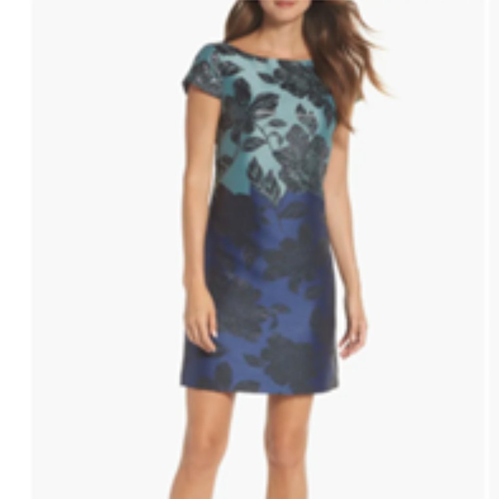 NWT Vince Camuto Jacquard Sheath Dress, NAVY Sz 6